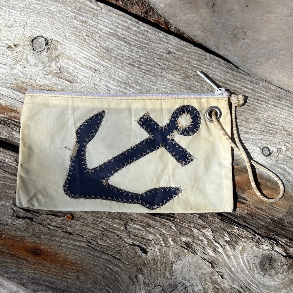 Sea Bags of Maine Repurposed Sail Cloth Nautical Anchor Wristlet Zipper Pouch